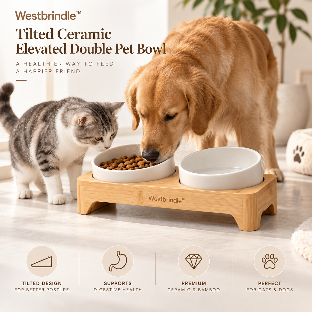 Westbrind™ Elevated Wooden Double Pet Bowl Stand brand