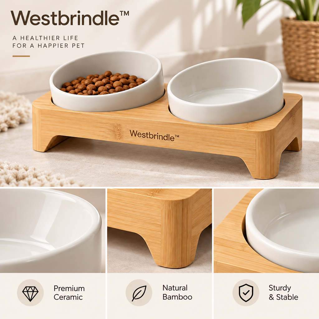 Westbrind™ Elevated Wooden Double Pet Bowl Stand materials